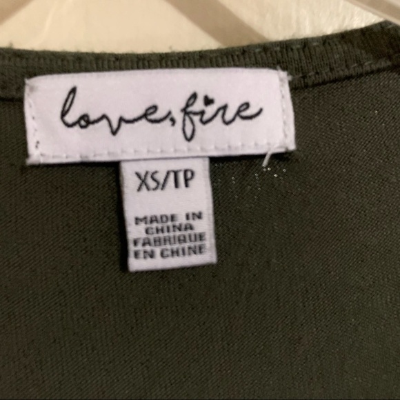 Love, Fire Smocked Olive Army Green Long Sleeve Top Blouse Tee. Size XS - Picture 3 of 8